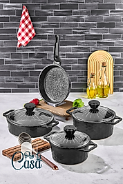 Polochef Polochef 7 Parça Granit Döküm Tencere Seti Siyah