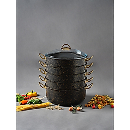 Leydi Granit Mantı Tenceresi Seti 6 Parça Buharlı Pişirici