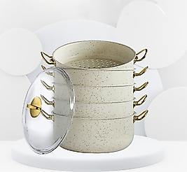 Leydi Leydi Granit Mantı Tenceresi Seti Buharlı Pişirici 30 Cm