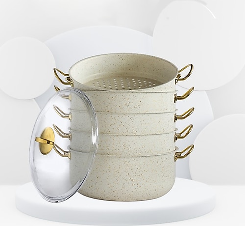 Leydi Leydi Granit Mantı Tenceresi Seti Buharlı Pişirici 30 Cm